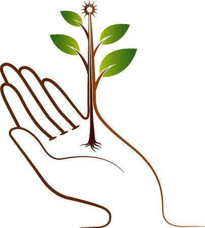 Illustration art of a hand plant icon with isolated backgroundのイラスト素材
