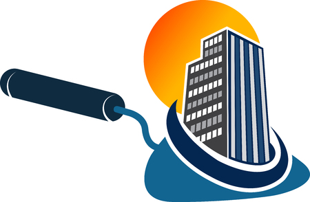 Illustration art of a Trowel tool with Building iconのイラスト素材