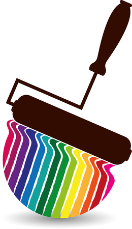 Illustration art of a rainbow painting roller icon with isolated backgroundのイラスト素材