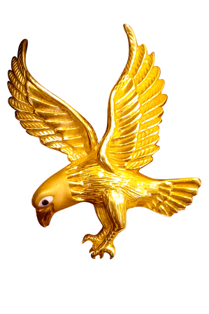 closeup shot on metal gold eagle with isolated backgroundの写真素材