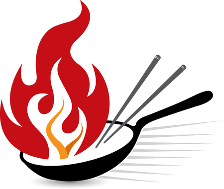 Illustration art of a flame frying pan icon with isolated backgroundのイラスト素材