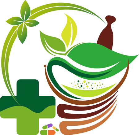 Illustration art of a green herbal icon with isolated backgroundのイラスト素材