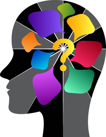 Illustration art of a human head with question mark icon with isolated backgroundのイラスト素材