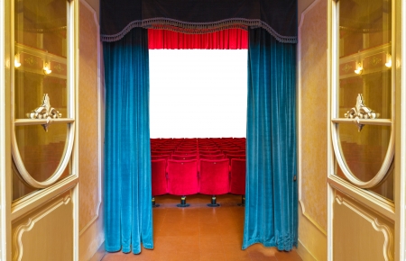The entrance of an old theater with the stage empty but ready to host any show の写真素材