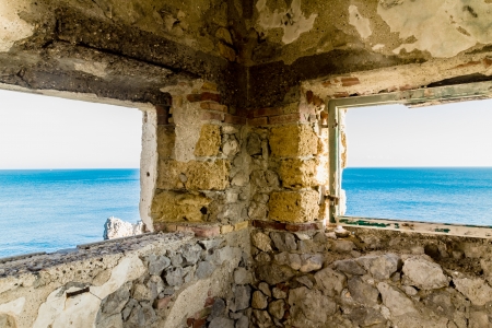 Ruins at the lighthouse of Capo Zafferano in Sicily (Italy)の写真素材