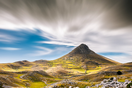 A view from the mountains of Abruzzo (Italy) near Campo Imperatore. A beautiful place well known destination for tourists and movie sets.の写真素材