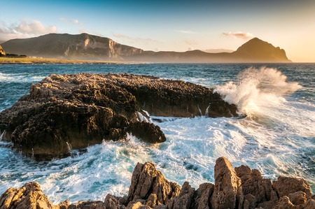 The Sicilian coast at sunsetの写真素材