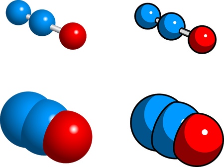 Space fill, ball and stick models of nitrous oxideのイラスト素材