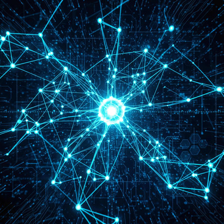 Abstract connection lines and dots on dark blue background. 3D rendering