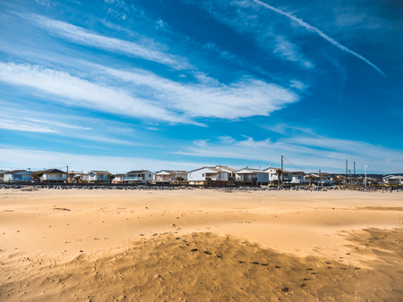 Vacation beach houses in Gruissan on a sunny winter dayの写真素材