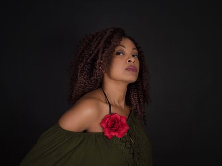 horizontal portrait of an  attractive African American womanの写真素材