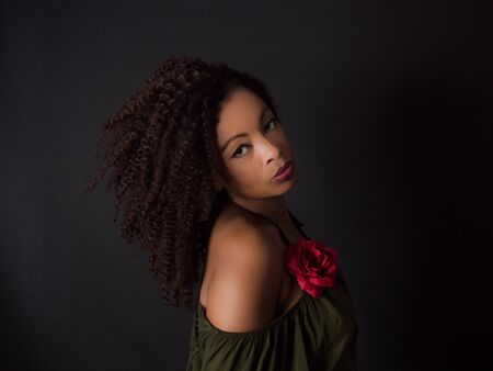 horizontal portrait of an  attractive African American womanの写真素材