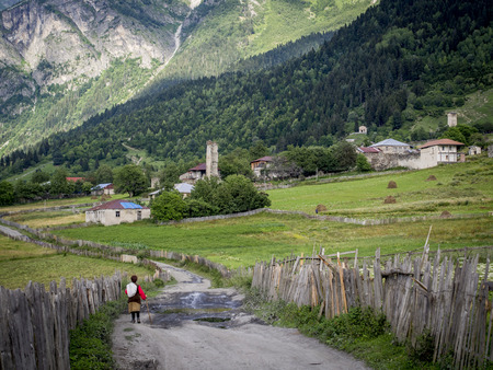 Adishi village in Upper Svaneti, Georgia, Caucasus の写真素材