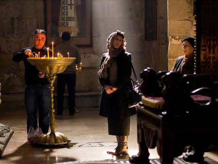  People in the Svetitskhoveli Cathedral in Mtskheta on Sunday afternoonのeditorial素材