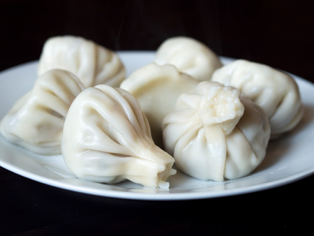 Georgian dumplings  khinkali  with mushrooms の写真素材