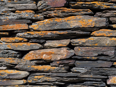 Wall built from shale stones, typical built material in Tusheti, Georgia の写真素材
