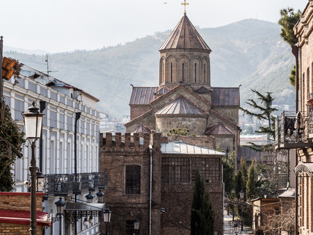 Metekhi church in the old town of Tbilisi, the capital of Georgia  The church was built in the 5th century のeditorial素材