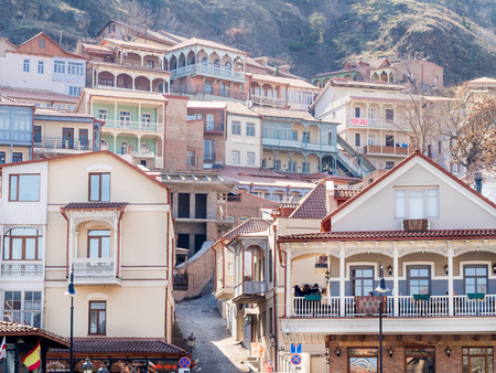 The old town of Tbilisi, the capital of Georgia  The old town is famous for its typical colorful architecture のeditorial素材