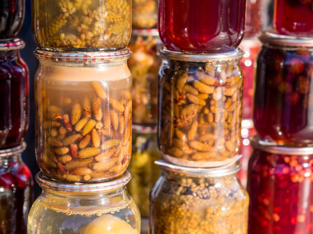 Home-made pine tree cones jam, specialty of Borjomi, Georgia  Borjomi is a resort town known for its mineral waters, the pine tree jam produced there is claimed to be good for improving immunity の写真素材