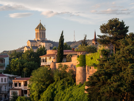 The old town of Tbilisi, the capital of Georgia, with the Holy Trinity (Sameba) Cathedral.