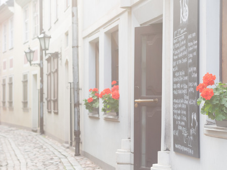 One of the small streets in the Old Town of Riga, Latvia.のeditorial素材