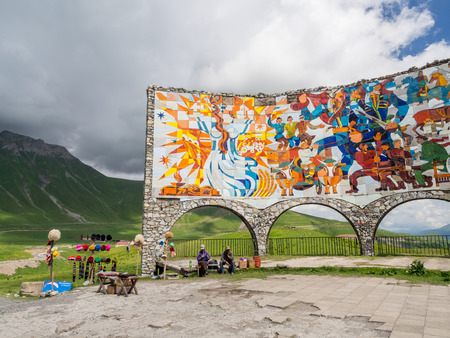Russian Georgian friendship monument on Georgian Military Road.のeditorial素材