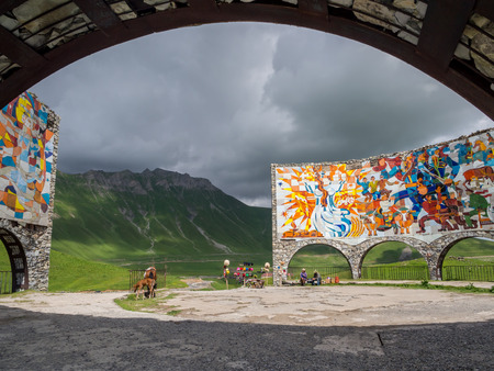 Russian Georgian friendship monument on Georgian Military Road.のeditorial素材