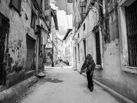 One of the streets in Stone Town, the capital of Zanzibar. Stone Town is famous for its colonial architecture.のeditorial素材