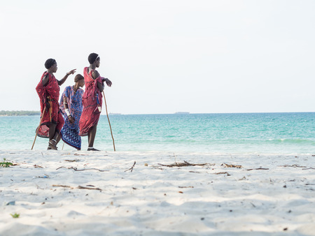 Men in traditional Masai clothes on South Beach in Dar es Salaam, the capital of Tanzania.