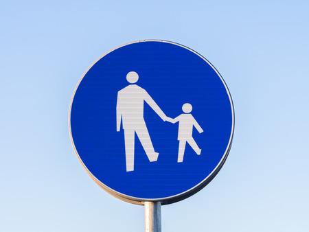 Road sign pedestrians only in Warsaw, Poland.の写真素材