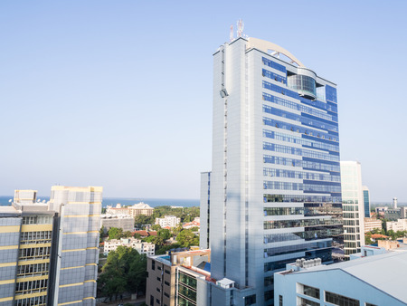 Architecture in downtown of Dar es Salaam, Tanzania, East Africa, in the evening light. Horizontal orientation, wide angle.のeditorial素材