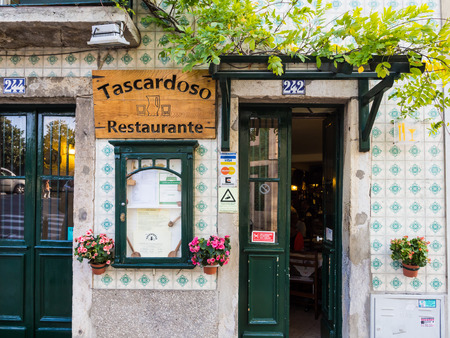 Typical restaurant in the Old Town of Lisbon, Portugal.のeditorial素材