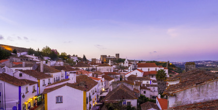 Cityscape of Obidos, Portuga, by night.のeditorial素材