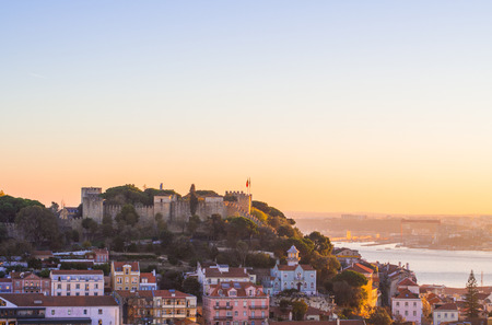 The cityscape of Lisbon, Portugal, at sunset on a November day, as seen from.の写真素材