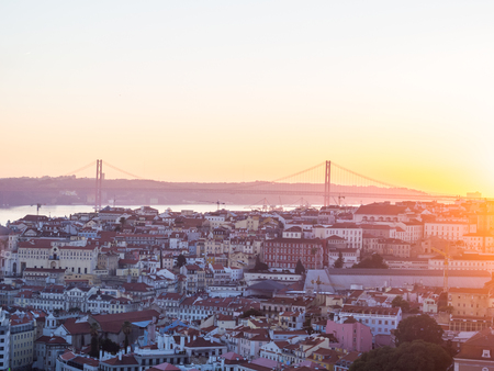 LISBON, PORTUGAL - NOVEMBER 19, 2017: The cityscape of Lisbon, Portugal, by night, shortly after sunset on a November day.のeditorial素材