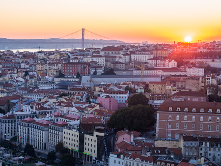 LISBON, PORTUGAL - NOVEMBER 19, 2017: The cityscape of Lisbon, Portugal, at sunset on a November day.のeditorial素材