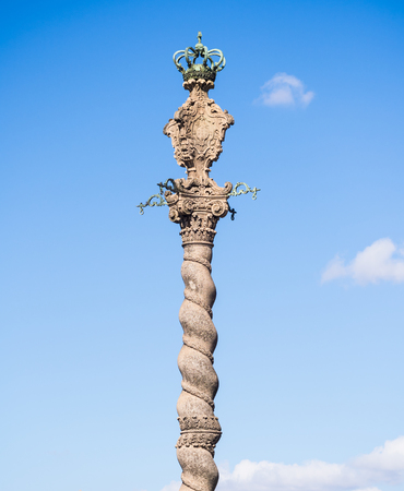 Pillory column (Pelourinho) at Porto Cathedral square in historical center of Porto.の写真素材
