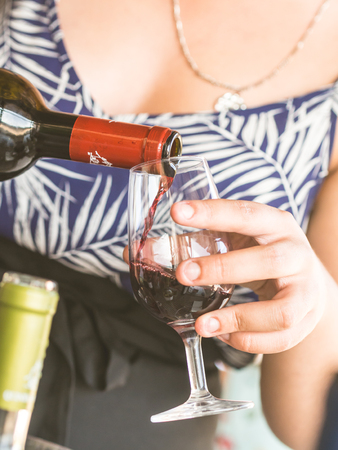 SETUBAL, PORTUGAL â€“ AUGUST 25, 2018: Wine tasting in Quinta de Alcube in Setubal region,...