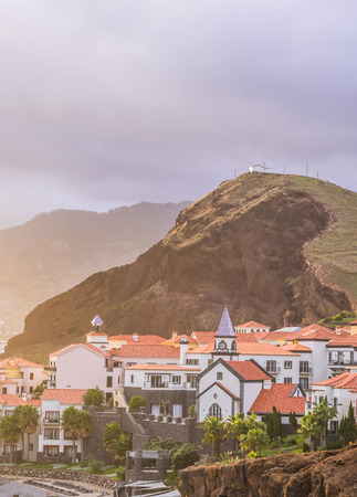 View of Canical, a town in the Madeira island, Portugal, at sunset.の写真素材