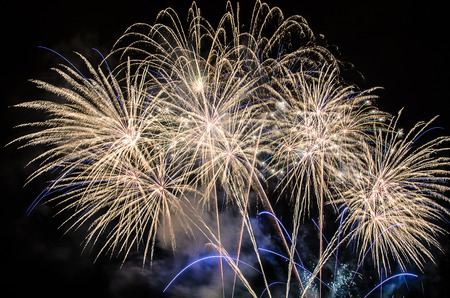 Bouquet of multiple fireworks bursting in all kinds of forms and colors.の写真素材