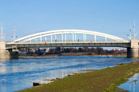 Modern bridge over Warta river in Poznan, Poland.の写真素材