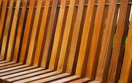 Modern wooden bench close up.の写真素材