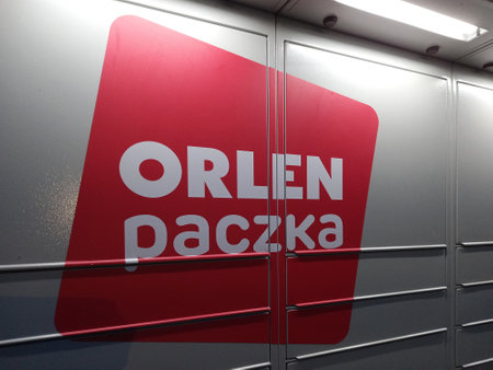 Tulce, Poland - 29 August 2023: Orlen Paczka parcel locker.のeditorial素材