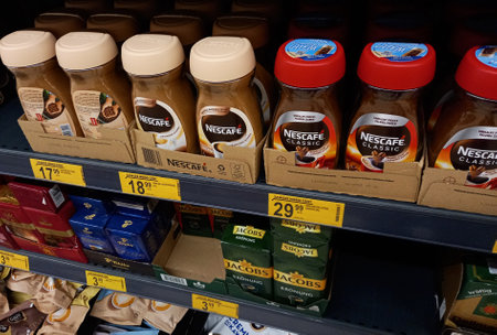 Tulce, Poland - 30 August 2023: Inside Biedronka supermarket - one of the largest chain supermarkets in Poland.のeditorial素材