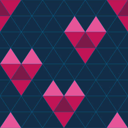 Vector navy and pink geometric hearts seamless pattern. Ideal for expressing love. Perfect for fabric, wallpaper and stationery. Surface pattern design.のイラスト素材
