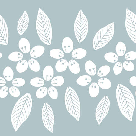 Vector grey and white delicate cherry blossom flower seamless pattern. Perfect for clothing, bedding, curtains, upholstery, packaging, wallpaper, stationery and scrapbooking. Surface pattern design.のイラスト素材