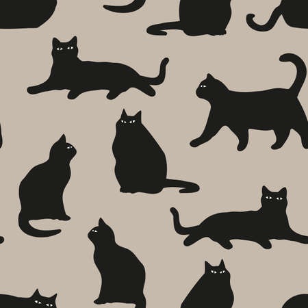 Vector beige and black cats texture seamless pattern background. Unique and funny. Perfect for fabric, wallpaper, scrapbooking and stationery. Surface pattern design.のイラスト素材