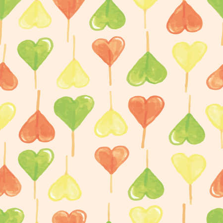 Vector beige watercolour heart lollipop geometric texture seamless pattern background. Ideal for Valentine, wedding, invitations and expressing love. Perfect for fabric, wallpaper, scrapbooking andのイラスト素材