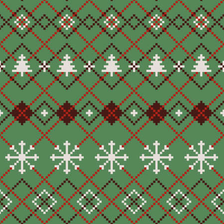 Vector green ugly Christmas jumper seamless pattern background. Ideal for Christmas gifts and decorations. Perfect for fabric, wallpaper, wrapping, scrapbooking and stationery. Surface pattern design.のイラスト素材