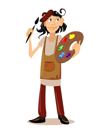 an artist with brush and paletteのイラスト素材